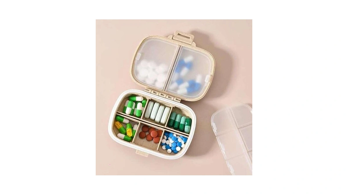 Medicine Organizer For Purse, Travel Pill Organizer, Pocket Size, Khaki