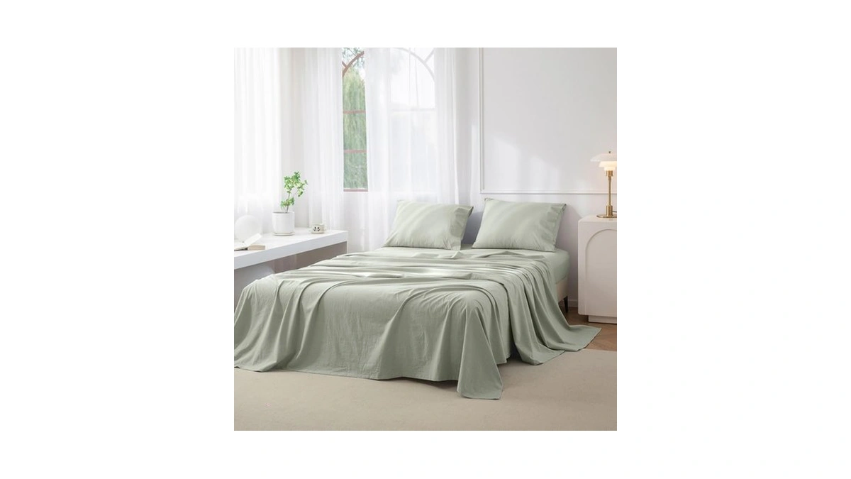 Jiyuan Twin Washed Cotton Sheet Set, 3-piece, Relaxed Linen Feel