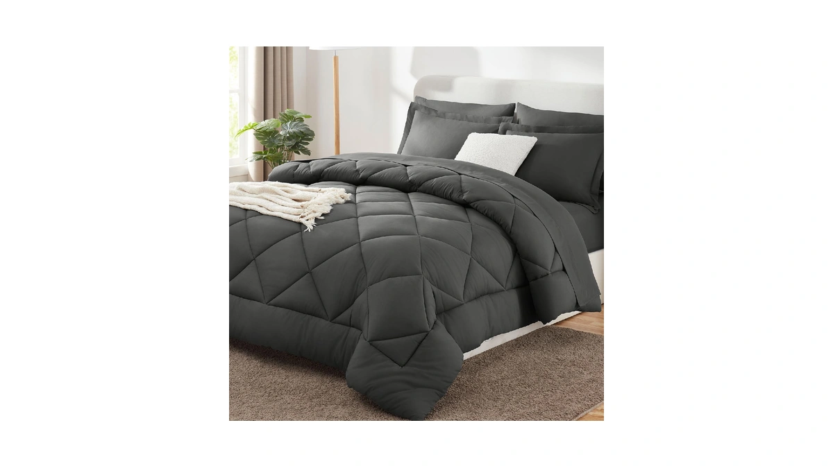 Cozylux Oversized King Comforter Set 120"x98", 7 Piece, Dark Grey