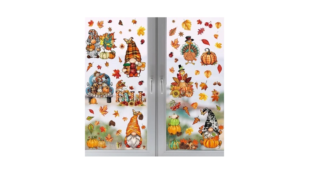 Juesmos Fall Window Clings 92pcs Autumn Fall Decor Thanksgiving Decorations