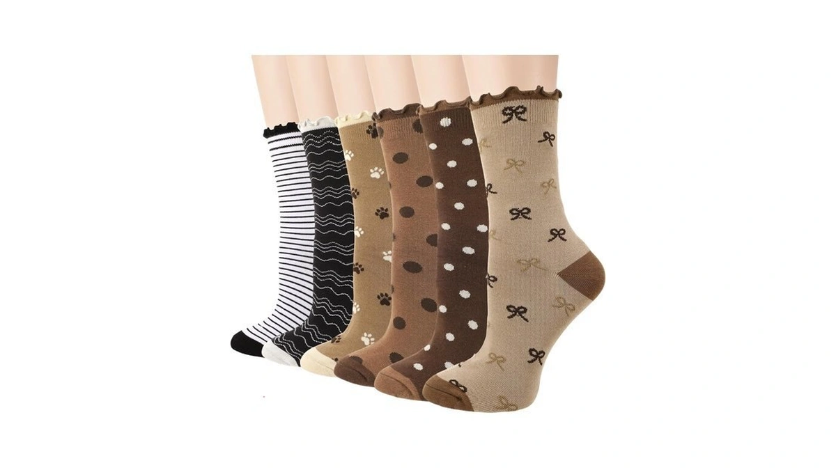 Kkusoxyy 6 Pairs Cotton Ruffle Crew Socks For Women Striped