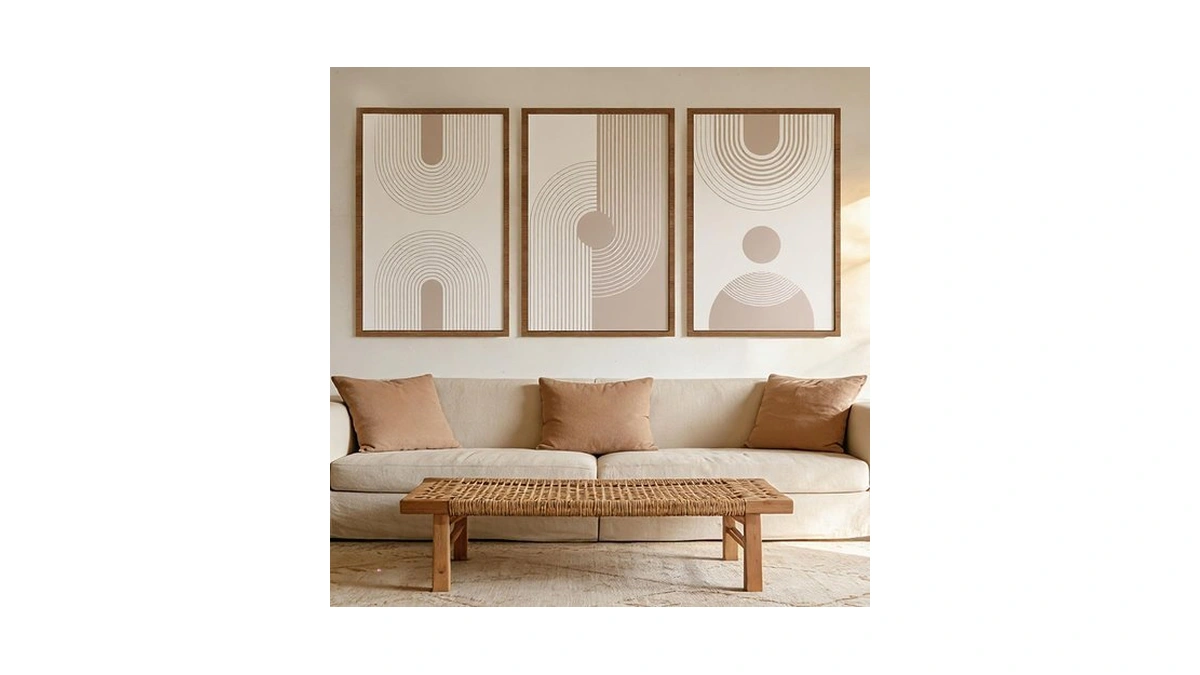 Hansilk Neutral Beige Wall Art Set Of 3, Framed Abstract