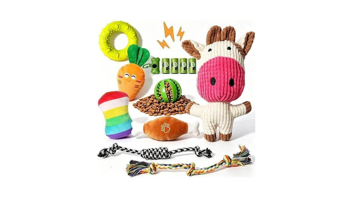 Aimgfun 9 Pack Interactive Puppy Teething Toys Squeaky Chew Rope