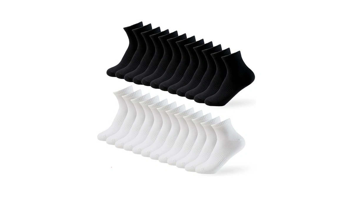 Youngtime 12 Pack Black&white Cotton Low Cut Ankle Socks,5-9