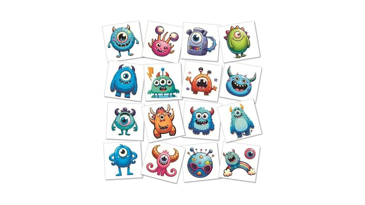 Monster Temporary Tattoo, 12 Sheet Waterproof Little Monster Tattoo Sticker,