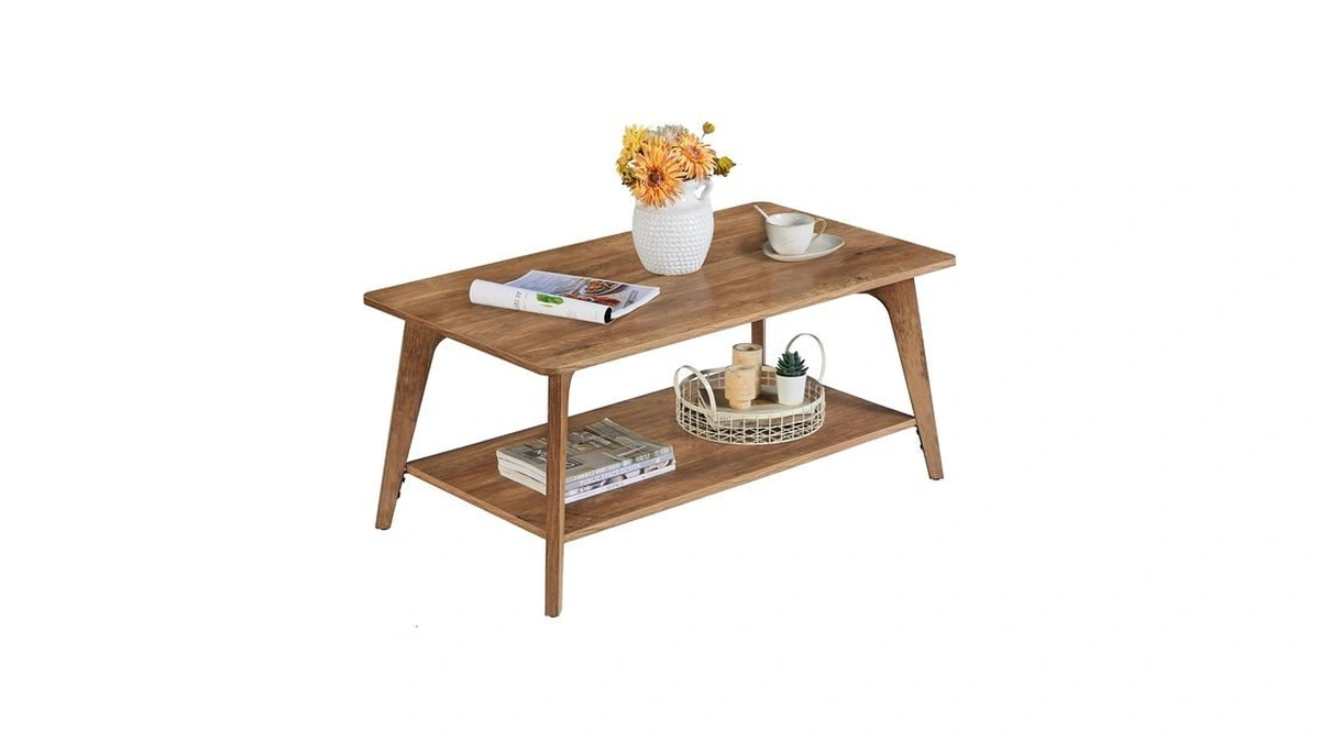 Vasagle Coffee Table, 2-tier Center Table With Storage, Tapered Legs