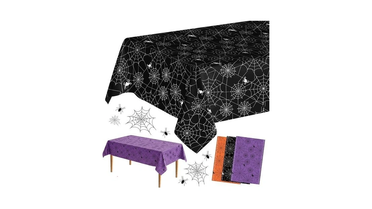 3 Pcs Halloween Tablecloth, Disposable Plastic Spider Web Table Cloth,