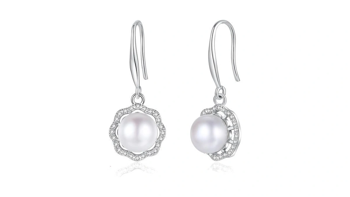 Flower Freshwater Pearl Drop Dangle Earrings For Women 925 Sterling