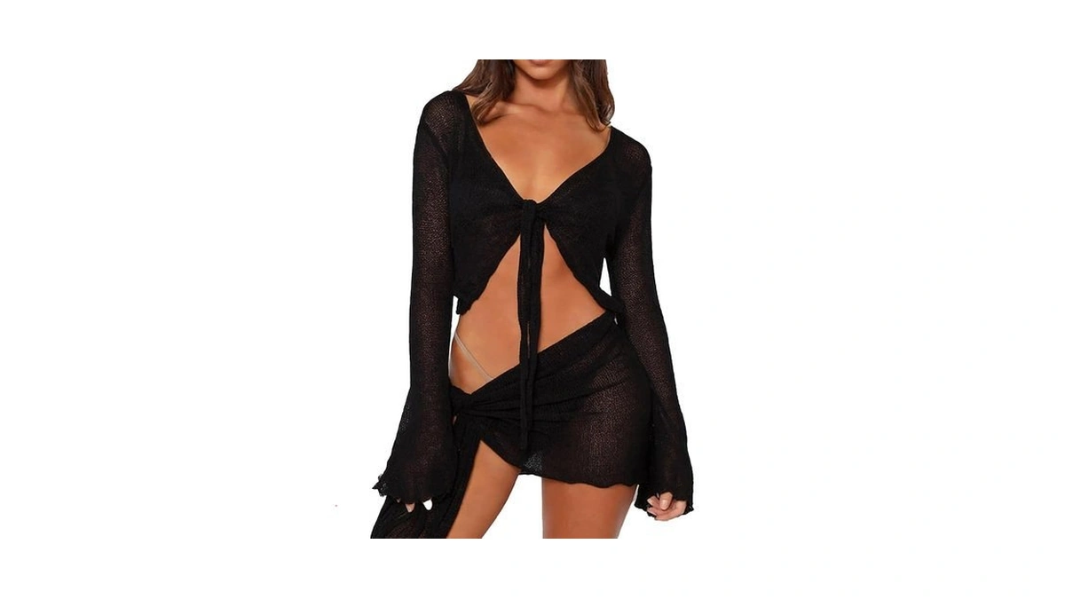 Makabo Women's Black Swimsuits Cover Ups Set For Crochet Black