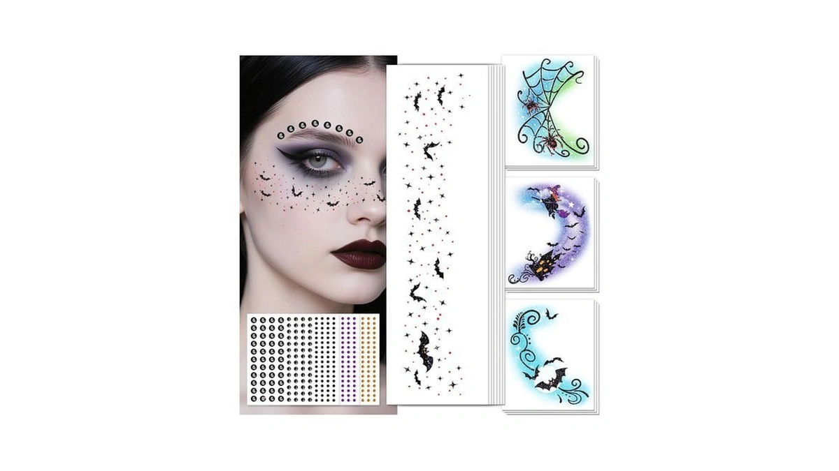 Halloween Glitter Freckle & Gems, Face Tattoo For Women Makeup