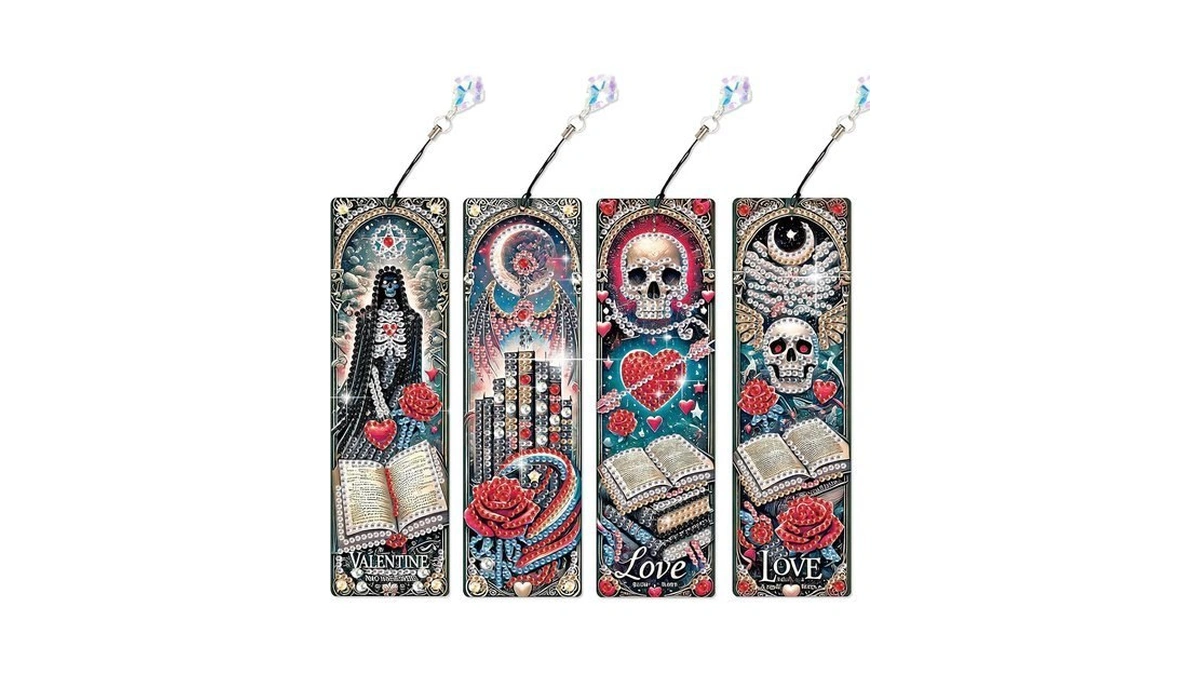 Antor 4 Pack Diamond Painting Bookmarks Kit For Adults, Skull