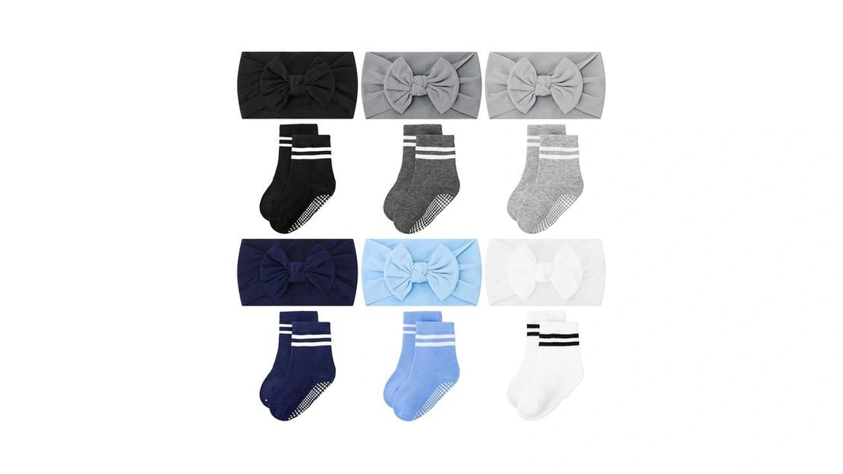 Jatebi Baby Big Bow Floral Headband Anti Slip Socks Set
