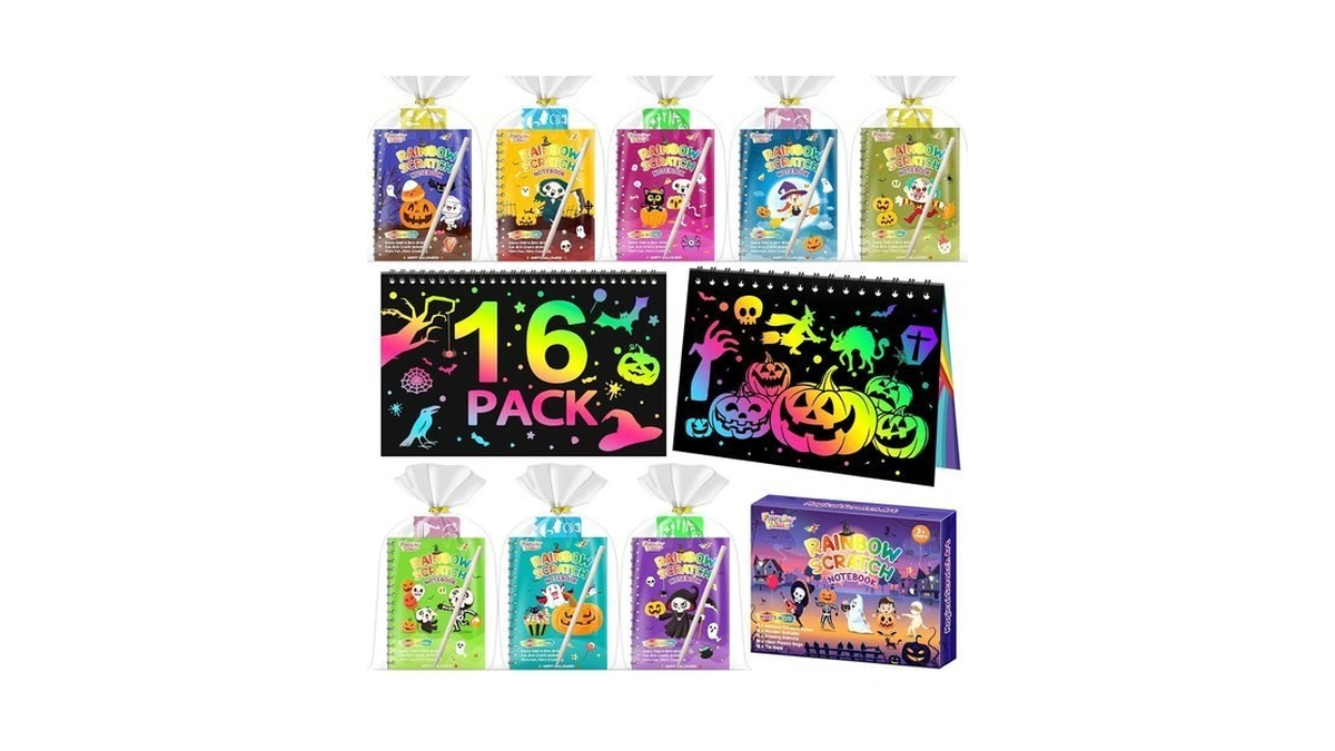 Feredo Kids 16 Pack Rainbow Scratch Notebook Art Party Favors