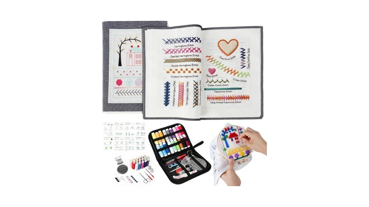 Udihch 86 Pcs Embroidery Stitch Book Kit, Portable Diy Sewing