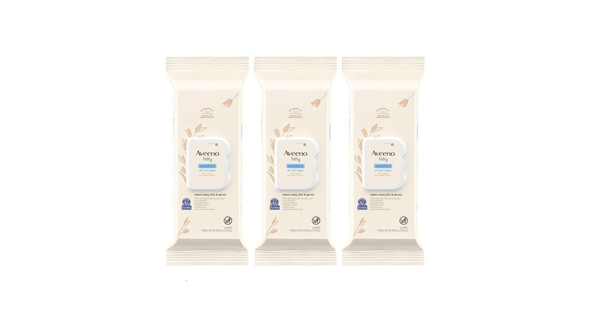 Aveeno Baby Sensitive All Over Wipes, Fragrance Free, 64 Ct