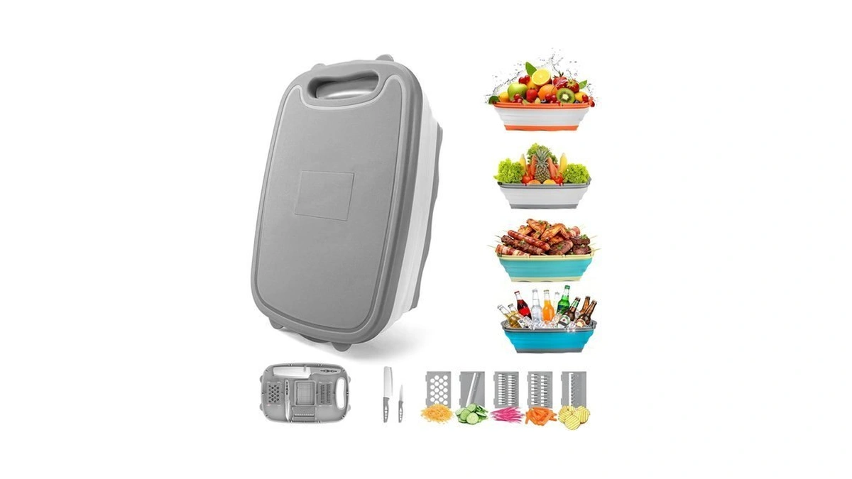 Gintan Camping Cutting Board, 9-in-1 Collapsible Chopping Board With Colander,