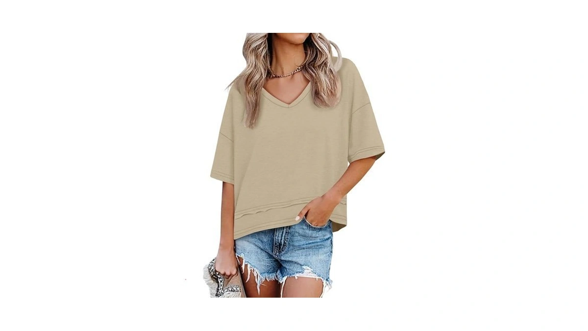 Unclecat Womens V Neck T Shirts Summer Trendy Loose Fit