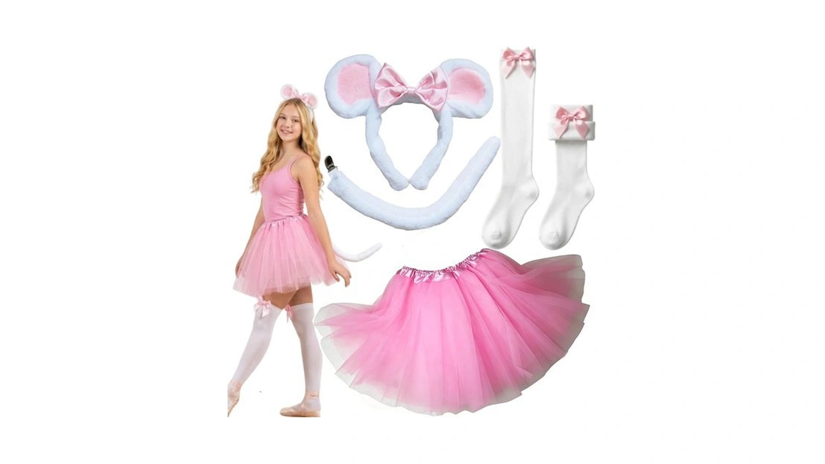 Kirei Sui White Mouse Costume 5-piece Set For Women, Halloween