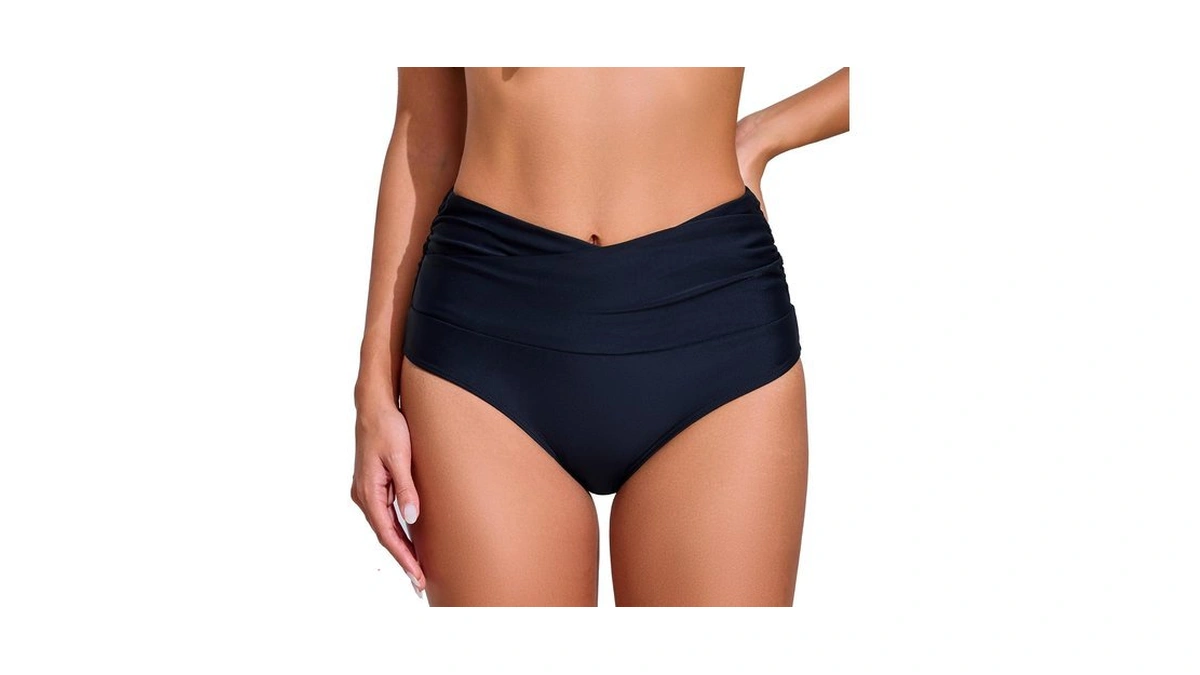 Women's V-cross High Waisted Full Coverage Bikini Bottoms 2026 Black