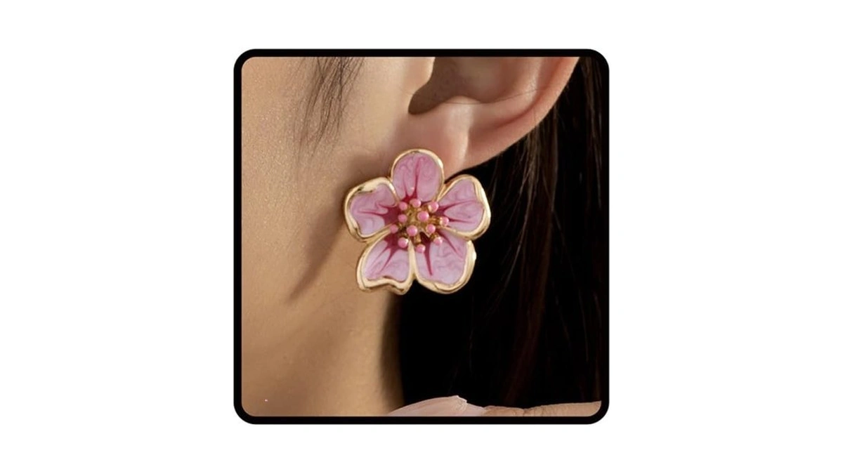 Flower Earrings For Women, Fashion Colorful Enamel Plant Peach Petal