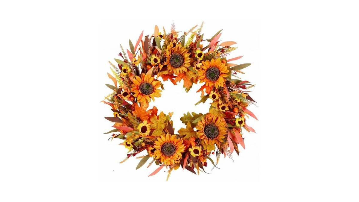 Pinkpum 24" Fall Wreath Front Door Sunflower Artificial Wall Decor
