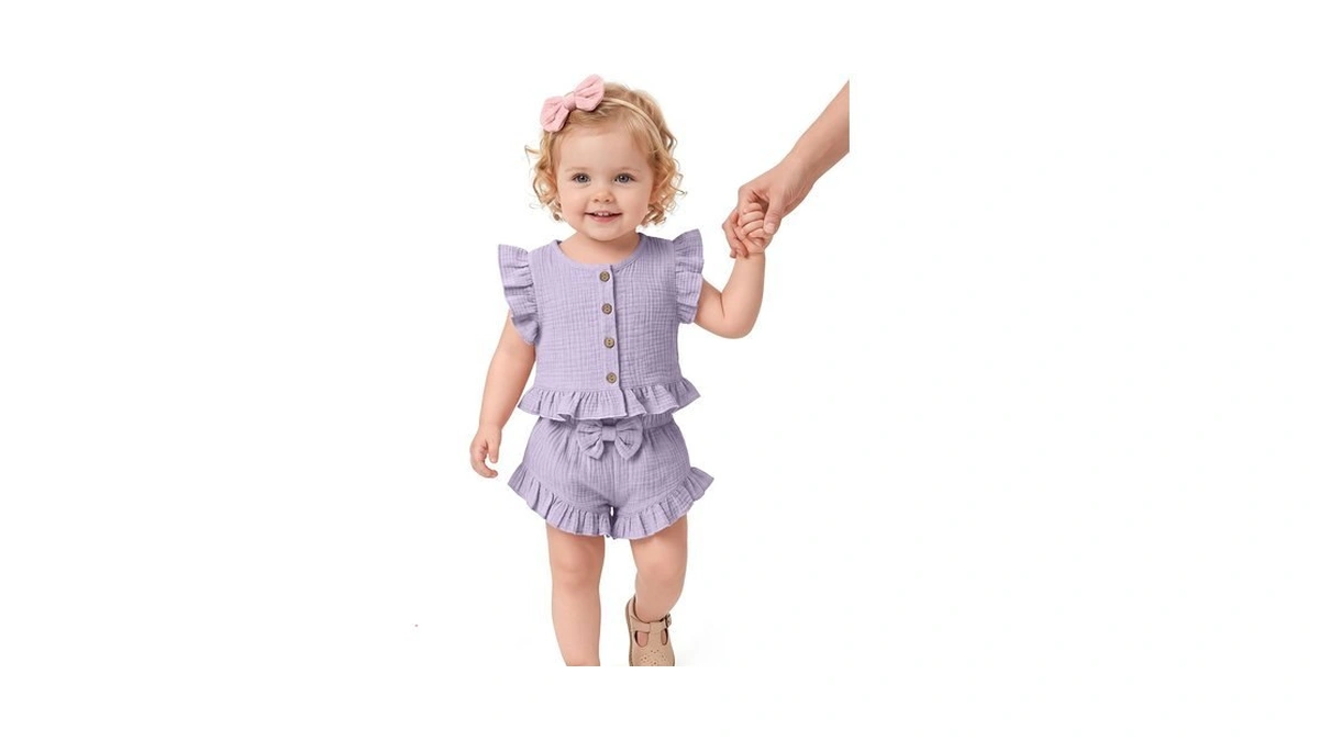 Joiceful Toddler Girls' 2 Piece Outfits Cotton Ruffle, Taro Purple,