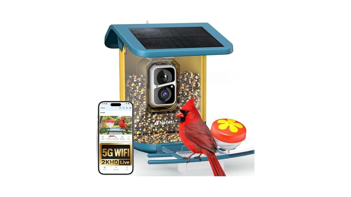 Nafnti 5ghz Bird Feeder With Camera Solar Powered, 2k, 1.8l