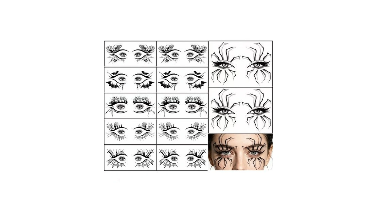 Halloween Eye Shadow Temporary Tattoos, 12 Sheets 3d Spider Web
