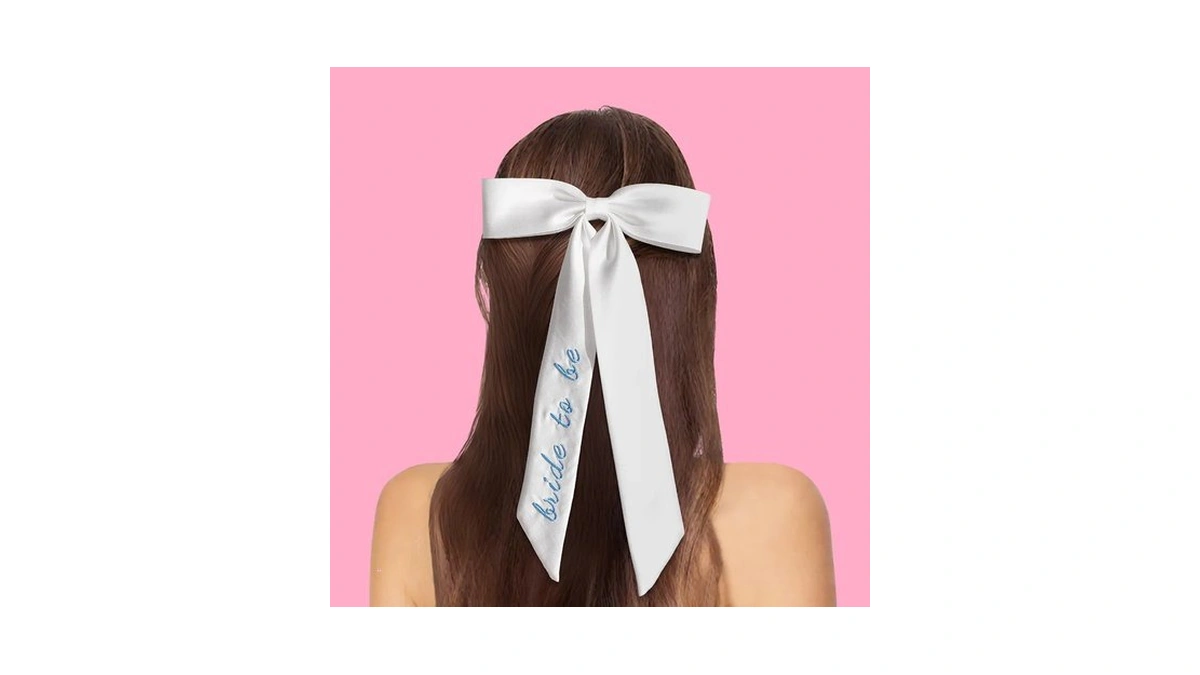Woosir Blue Bride To Be Embroidered Hair Bow Bridal Satin