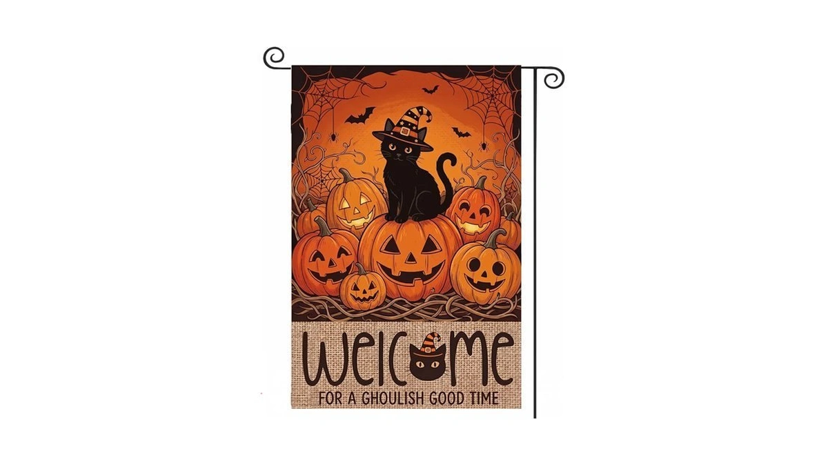 Halloween Garden Flag 12x18 Inch Double Sided, Rustic Burlap Welcome
