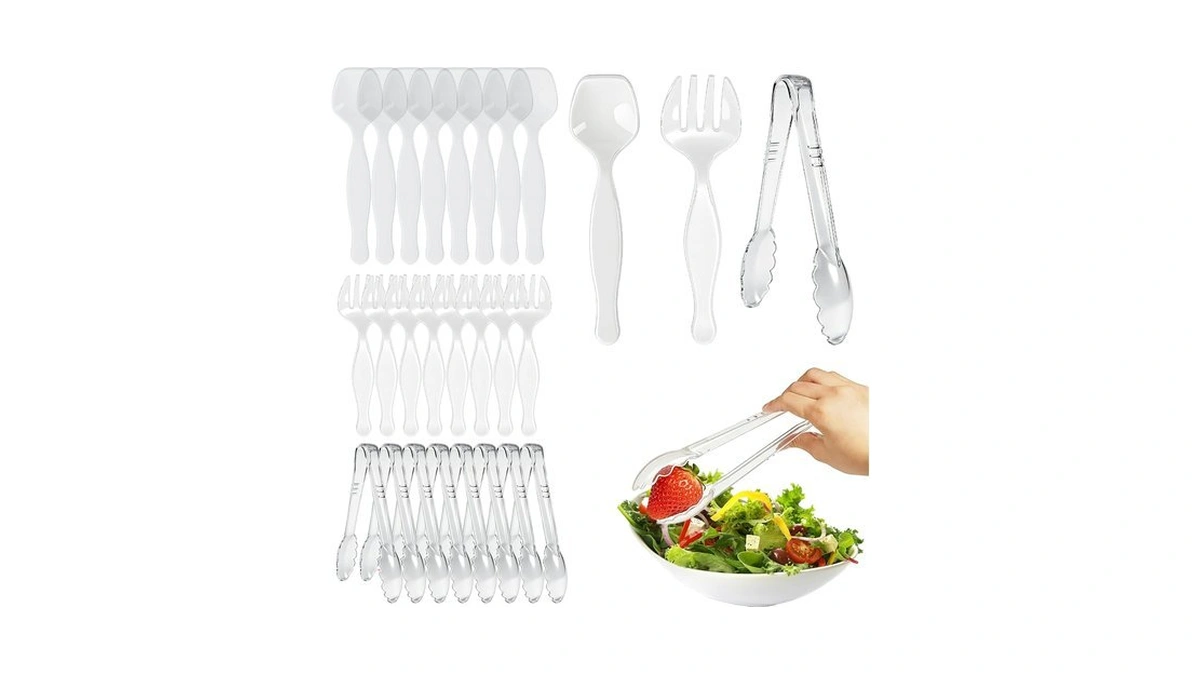 24 Pcs Large Plastic Serving Utensils Set - Serving Tongs,