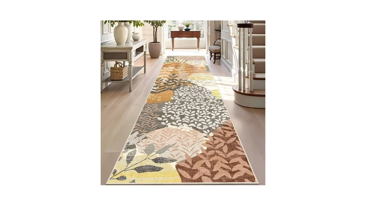 Dexde Runner Rug 2x8 Washable Hallway Leaves Floral Area Rugs