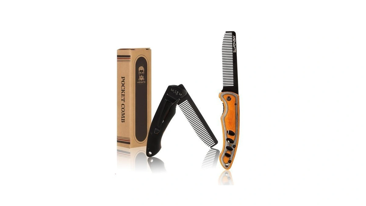 1pc Wooden Beard Comb For Men, Folding, Secure Lock, Belt