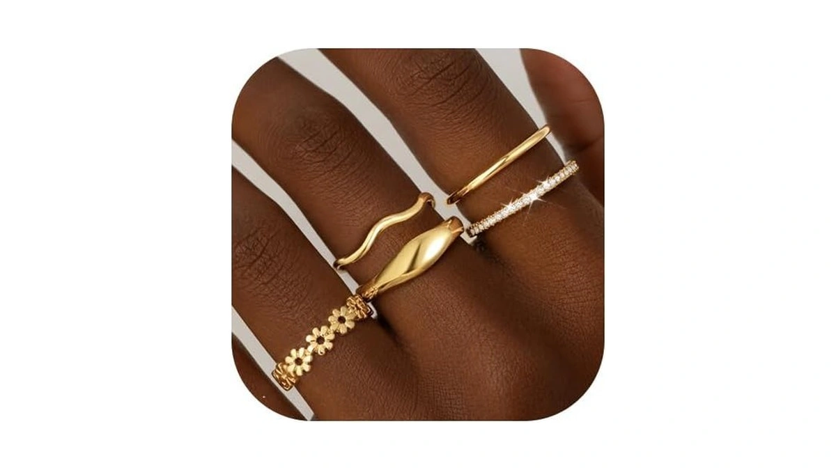 Firstgift 5pcs Stackable Rings For Women Gold Silver Adjustable Thumb