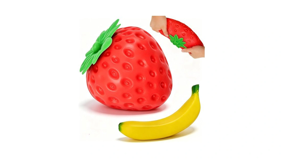 2pcs Giant Strawberry & Banana Squishies Stress Ball Fidget Toys