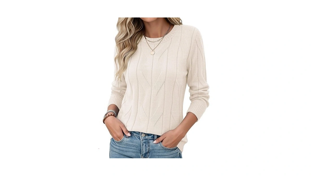 Zeagoo Womens Sweaters Long Sleeve Crewneck Cable Knit Pullover Fall