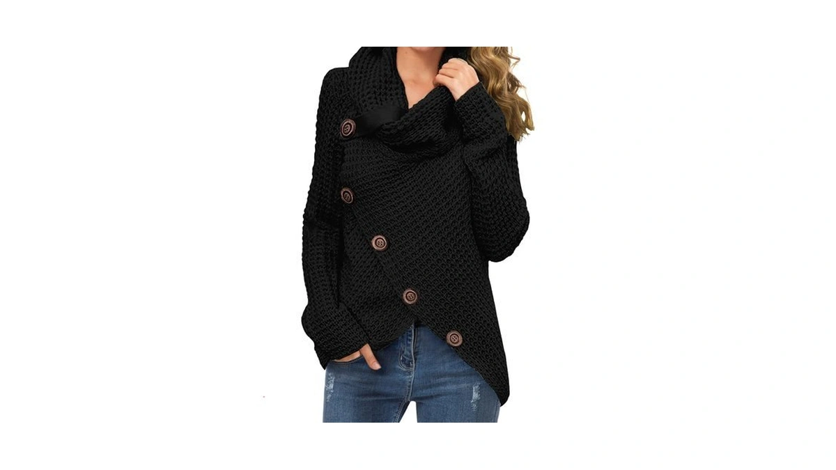 Grecerelle Women's Fall Chunky Turtleneck Long Sleeve Asymmetric Hem Loose
