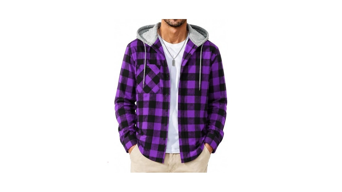 Scodi Mens Flannel Hoodie Shirt Casual Button Down Plaid Long