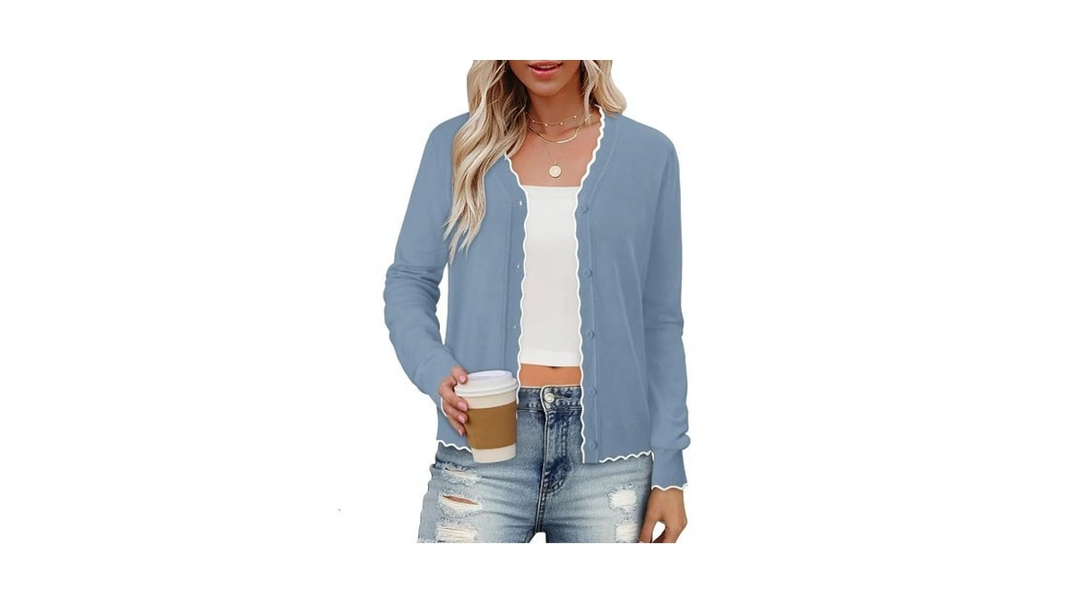 Onlypuff Cardigan Sweaters Women Open Front Trendy Fall Outfit Bluewhite