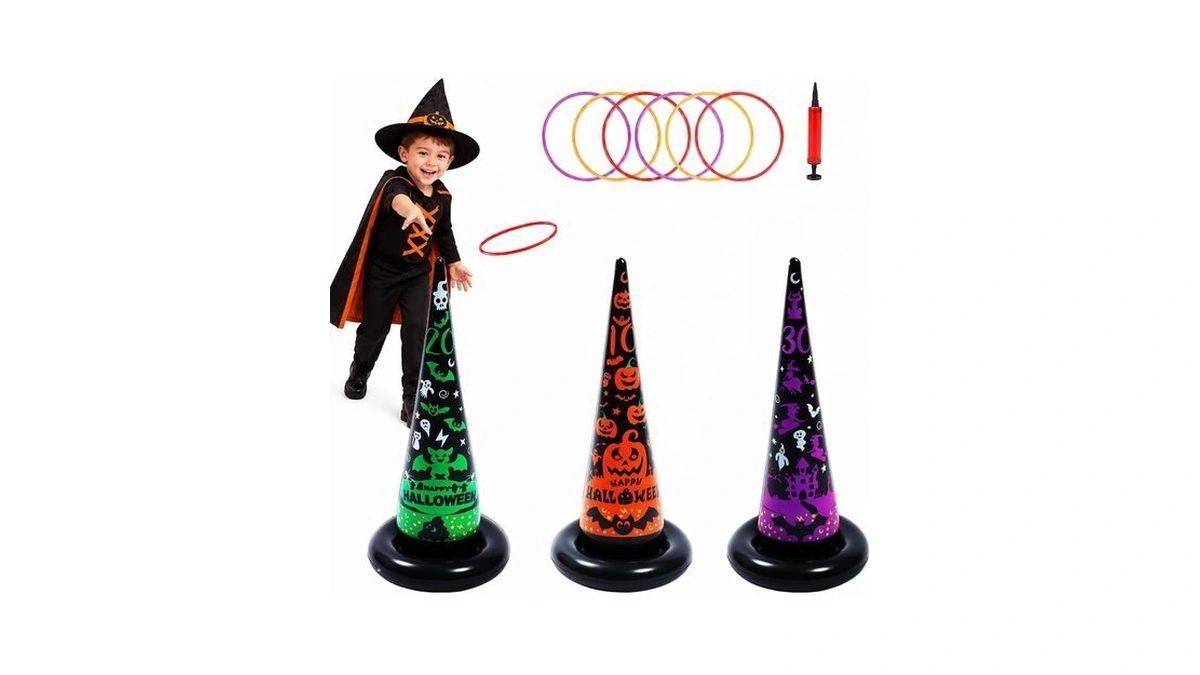 10pcs Halloween Inflatable Witch Hat Ring Toss Games With 6