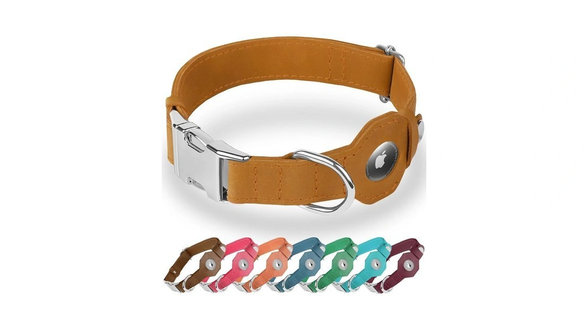 Budkas Leather Dog Collar With Airtag Holder - Soft Adjustable