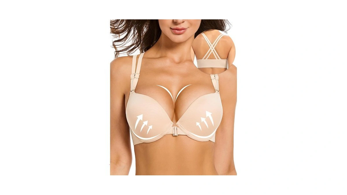Upushall Women's Push Up Racerback Bra Front Closure Thick Padded