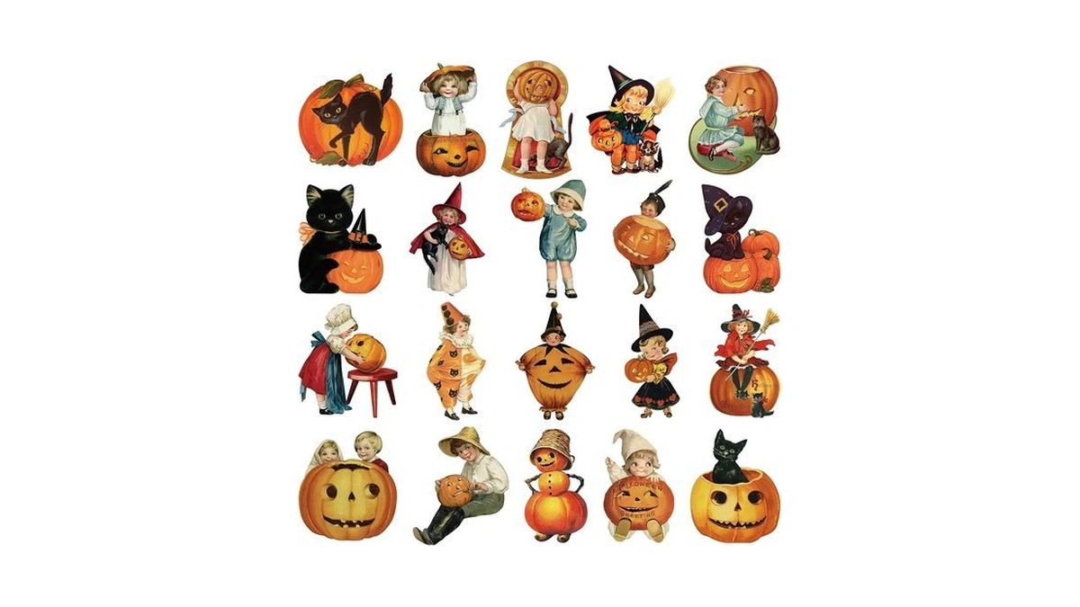 K1tpde 24pcs Vintage Halloween Cutout Home Decoration, Pumpkin Witch Cutout