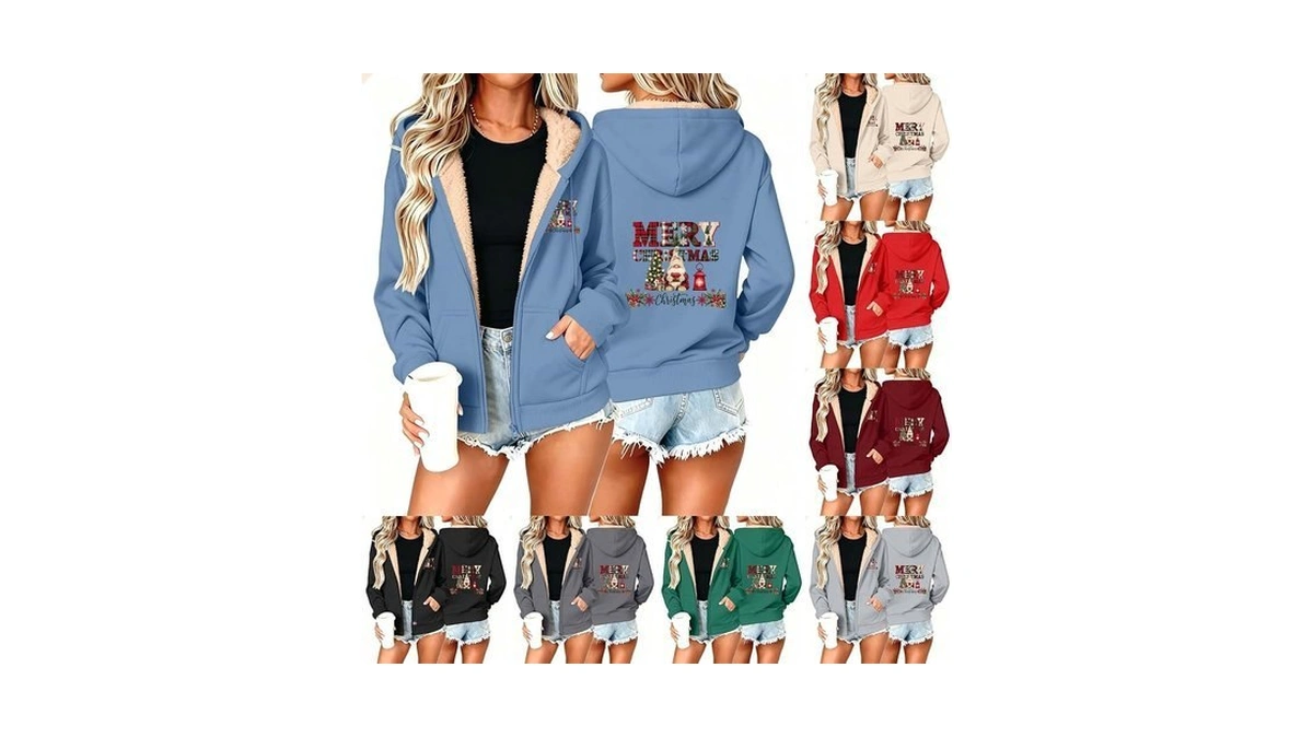 Christmas Hoodies For Women Full Zip Fleece Sweatshirt Sherpa Lined