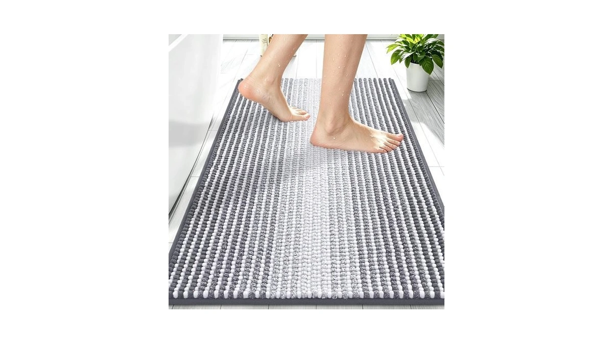Smiry Chenille Bathroom Rugs 30x20, Extra Soft Striped Bath Mat,