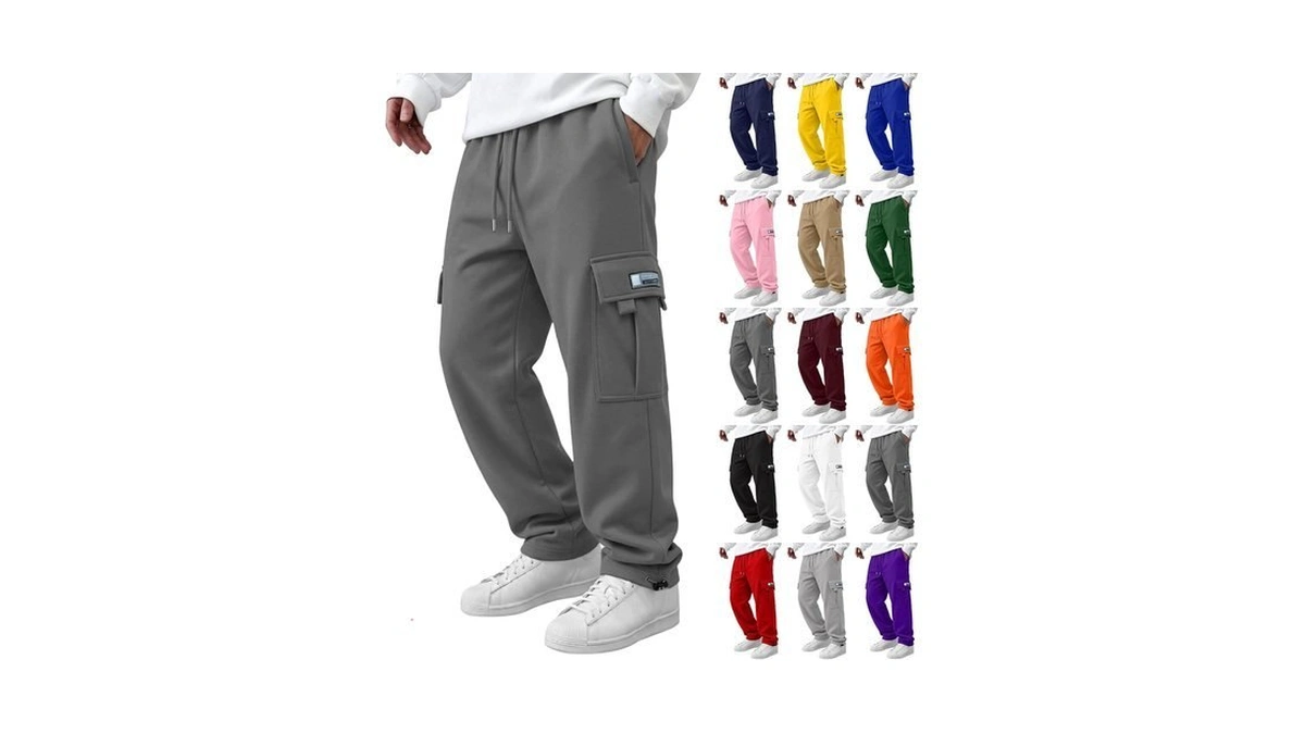 Cargo Sweatpants Men Wide Leg Fleece Plus Size Big And
