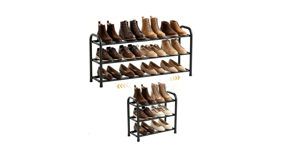Enjoybasics 3 Tier Expandable Shoe Rack, Metal Small Shoes Shelf,