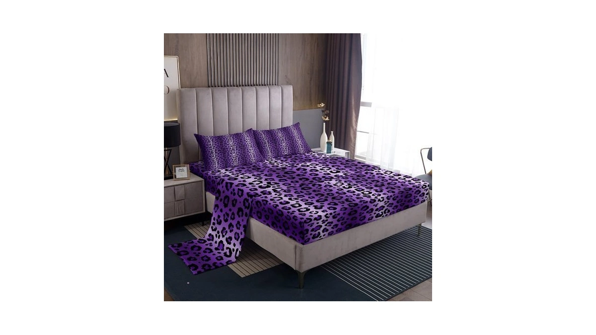 Feelyou Purple Black Cheetah Bed Sheets Set Full Size, Boys