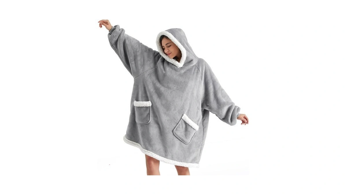 Bedsure Wearable Blanket Sherpa Hoodie Halloween Gifts, Grey, Standard