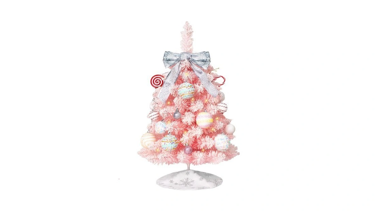 Mini Pink Christmas Tree With Lights, 2 Ft Small Table